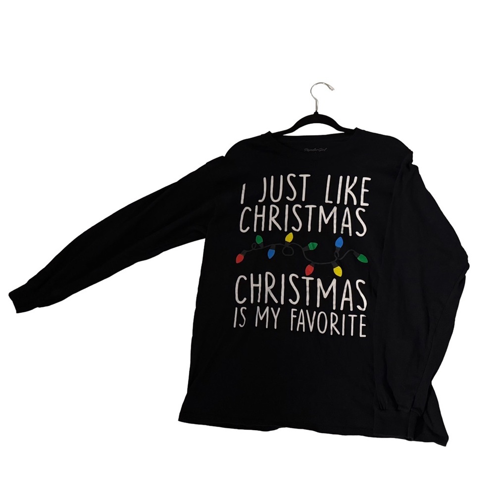 [5x$25] ⭐️Christmas long sleeve black top women’s festive size Large 100% cotton